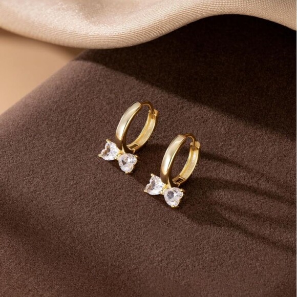 18K Gold Over Sterling Silver Bow Hoop Huggie Earrings Coquette Elegant & Dainty - Picture 4 of 4